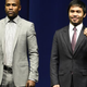 Floyd Mayweather Jr. and Manny Pacquiao during a press conference in Los Angeles March 11, 2015. The two are set to box May 2, 2015, in Las Vegas.
ROBYN BECK/AFP/Getty Images
